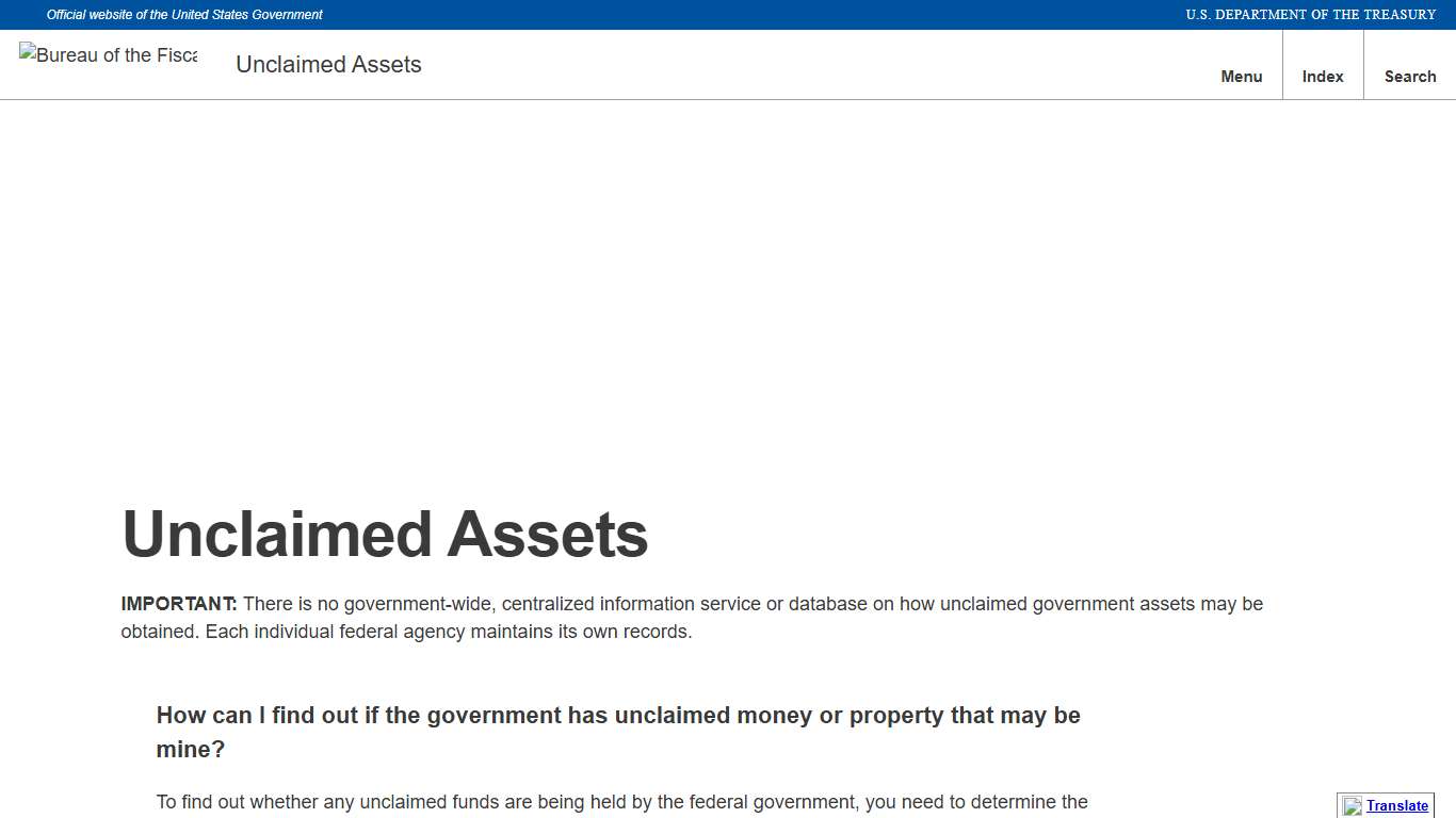 Bureau of the Fiscal Service - Unclaimed Assets