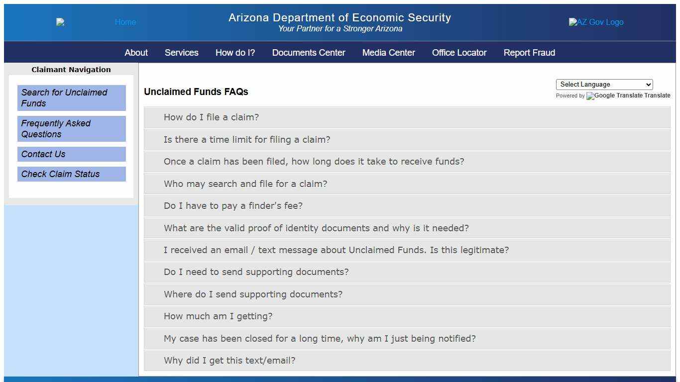 Unclaimed Funds FAQs - Arizona Department of Economic Security